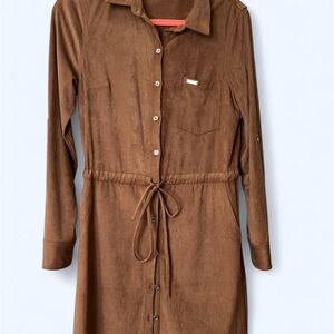 Tommy Hilfiger Long Sleeve Brown Suede Dress